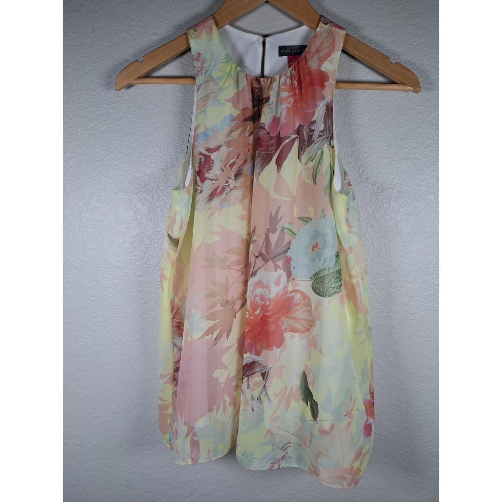 Vince Camuto Floral Sleeveless Blouse Yellow Pink Orange XS
